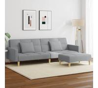 vidaXL Canapé-lit à 2 places avec repose-pied, canapé-lit avec cadre en bois, lit de jour pour salon, canapé-lit, canapé pliant, moderne en tissu gris clair