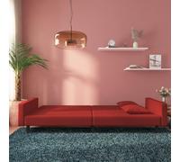 vidaXL Canapé-lit 2 places Lit de jour avec dossier, 2 oreillers, pieds – Velours rouge bordeaux