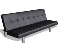 vidaXL Canapé-lit avec 2 coussins Similicuir Extensible Noir