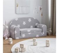 vidaXL Canapé-lit Enfant 2 Places, Lit de Jour avec Dossier et Accoudoirs, Lit d'Invité pour Tout-Petits Chambre, Gris Clair Étoiles Peluche Douce