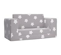 Canapé-Lit 2 Places Enfants Gris Clair Peluche Avec Étoiles Housse Amovible Mousse Souple Gris