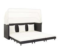 vidaXL Canapé-lit Extensible 3 Places avec Toit Bain de Soleil de Terrasse Chaise Longue de Jardin avec Pare Soleil Extérieur Résine Tressée Noir