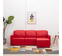 Canapé-lit Modulaire 3 Places Sofa de Salon Canapé Convertible Canapé de Salle de Séjour Pouf Chaise Longue Maison Intérieur Rouge Similicuir