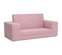 vidaXL Canapé-lit tout-petits 2 places – lit de jour avec dossier et accoudoirs – rose peluche douce