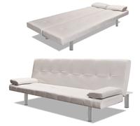 Canapé-Lit Réglable Avec 2 Oreillers Cuir Synthétique Blanc Crème