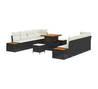 vidaXL Canapé modulable 4 places pour l'extérieur, avec des coussins noirs et crème en poly rotin. Il est fait de matériaux résistants aux intempéries, a des pieds ajustables et est idéal pour le jard