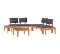 vidaXL Canapé modulaire d'extérieur Marron et Gris foncé en Bois d'acacia Massif et Polyester. Style Rustique, Pas Besoin d'assemblage. Comprend 2 bancs et Une Table, capacité de 110 kg. Bancs de Tai