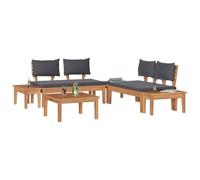 vidaXL Canapé modulaire d'extérieur Marron et Gris foncé en Bois d'acacia Massif et Polyester. Style Rustique, Pas Besoin d'assemblage. Comprend 2 bancs et Une Table, capacité de 110 kg. Bancs de Tai