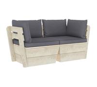 vidaXL – Canapé palette 2 places de jardin avec coussins – Bois d'épicéa