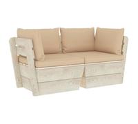 vidaXL Canapé palette à 2 places de jardin, avec coussins, Bois d'épicéa