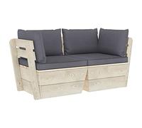 vidaXL Canapé palette à 2 places de jardin, avec coussins Bois d'épicéa
