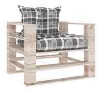 Vidaxl Canapé Palette De Jardin Et Coussins Carreaux Gris Bois De Pin Gris