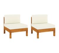 Middenbanken 2 st met crÃmewitte kussens massief acaciahout310638