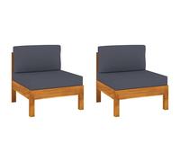 Vidaxl Canapés Centraux 2 Pcs Avec Coussins Gris Foncé Acacia Solide Gris