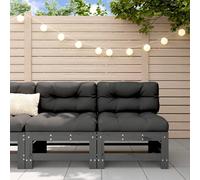 vidaXL Canapés centraux avec coussins 2 pcs gris bois de pin massif, canapé de jardin, siège de jardin, siège d'extérieur, canapé d'extérieur