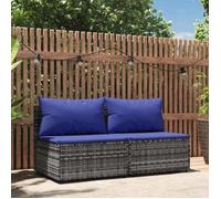 vidaXL Canapés centraux de jardin et coussins 2pcs Gris Résine tressée, canapé, canapé de jardin, canapé central sectionnel, 319850