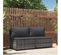 vidaXL Canapés centraux de jardin et coussins 2pcs Gris Résine tressée, canapé, canapé de jardin, canapé central sectionnel, 319770