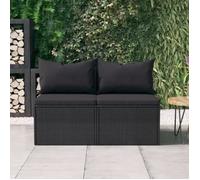 vidaXL Canapés centraux de jardin et coussins 2pcs Noir Résine tressée 362332