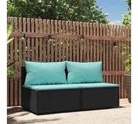 Canapés centraux de jardin et coussins 2pcs Noir Résine tressée
