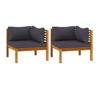 Hoekbanken 2 st met donkergrijze kussens massief acaciahout316278