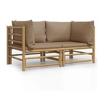 vidaXL Canapés d'angle de Jardin avec Coussins Taupe 2 pcs Bambou, canapé de Jardin, sièges de Jardin, sièges d'extérieur, canapé d'extérieur