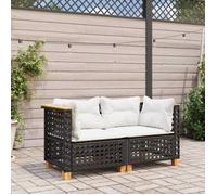 vidaXL Canapé d'angle de jardin avec coussins 2 pcs. noir poly rotin