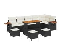vidaXL Canapés de Jardin 10 Pièces avec Coussins Noir Poly Rattan Acacia