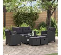 vidaXL Canapés de jardin 6 pcs avec coussins Résine tressée Noir