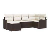 vidaXL Ensemble de canapé de jardin avec coussins 6 pcs brun et blanc poly rotin