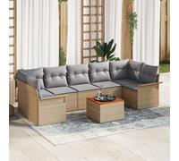 Vidaxl Canapés De Jardin 8 Pièces Avec Coussins Beige Rotin Acacia, Vidaxl Canapé De Jardin 2 Places Avec Rangement Et Coussins Beige Rotin