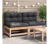 Vidaxl Canapés De Jardin Sans Accoudoirs Coussins 2pcs Bois Massif Pin
