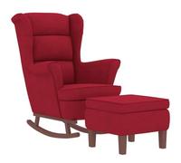 vidaXL Chaise à Bascule avec Pieds en Bois et Tabouret Fauteuil de Salon Relaxation Meuble de Salle de Séjour Chambre Intérieur Bordeaux