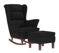 vidaXL Chaise à Bascule avec Pieds en Bois et Tabouret Fauteuil de Salon Relaxation Meuble de Salle de Séjour Chambre Intérieur Noir Velours