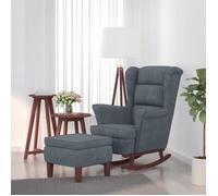 Vidaxl Chaise À Bascule Avec Pieds En Bois Et Tabouret Gris Foncé Multicolore