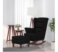 vidaXL Chaise à Bascule avec Pieds en Bois et Tabouret Fauteuil de Salon Relaxation Meuble de Salle de Séjour Chambre Intérieur Noir Velours
