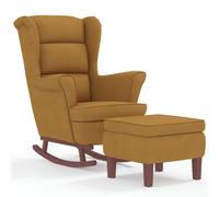Vidaxl Chaise À Bascule Avec Pieds En Bois Et Tabouret Marron Velours Multicolore