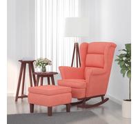 vidaXL Chaise à Bascule avec Pieds en Bois et Tabouret Fauteuil de Salon Relaxation Meuble de Salle de Séjour Chambre Intérieur Rose Velours
