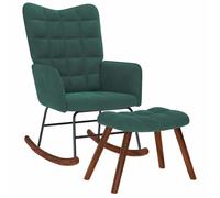 vidaXL Chaise à bascule avec tabouret en velours – Vert foncé