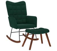 vidaXL Chaise à bascule avec tabouret en velours – Vert foncé