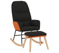 Vidaxl Chaise Ã Bascule Avec Tabouret Noir Tissu Noir