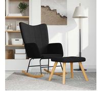 Vidaxl Chaise À Bascule Avec Tabouret Noir Tissu Noir