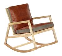 Chaise à bascule en cuir véritable et manguier massif - VIDAXL - Marron - Avec accoudoirs - Relaxation