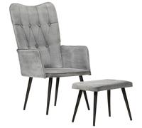 vidaXL Chaise à oreilles avec repose-pied Gris vintage Toile