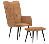 vidaXL Chaise à oreilles avec repose-pied Marron Toile