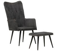 Vidaxl Chaise À Oreilles Avec Repose-Pied Noir Vintage Toile Noir