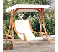 Chaise balançoire - Naturel - Bois massif d'épicéa - Coussin moelleux - Auvent crème - 1 personne
