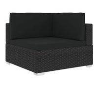 vidaXL Chaise d'angle 1 pc et coussins Résine tressée Noir Noir G