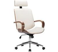 Chaise De Bureau Avec Appuie-Tête Crème Similicuir Et Bois - Vidaxl Beige
