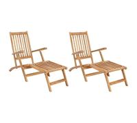 vidaXL Chaise de Deck Pliable 2 pcs Naturel Bois de Teck Massif, Chaise Longue en Teck Moderne, Ensemble détente extérieur, 5 Positions, Fauteuil Confortable pour Le Jardin