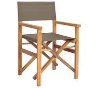 vidaXL Chaise de Directeur Marron et Taupe Bois de Teck Massif, Chaise Pliante Ergonomique pour Jardin et terrasse, Assise en Teck résistant à l’Eau, mobilier extérieur Compact et stylé